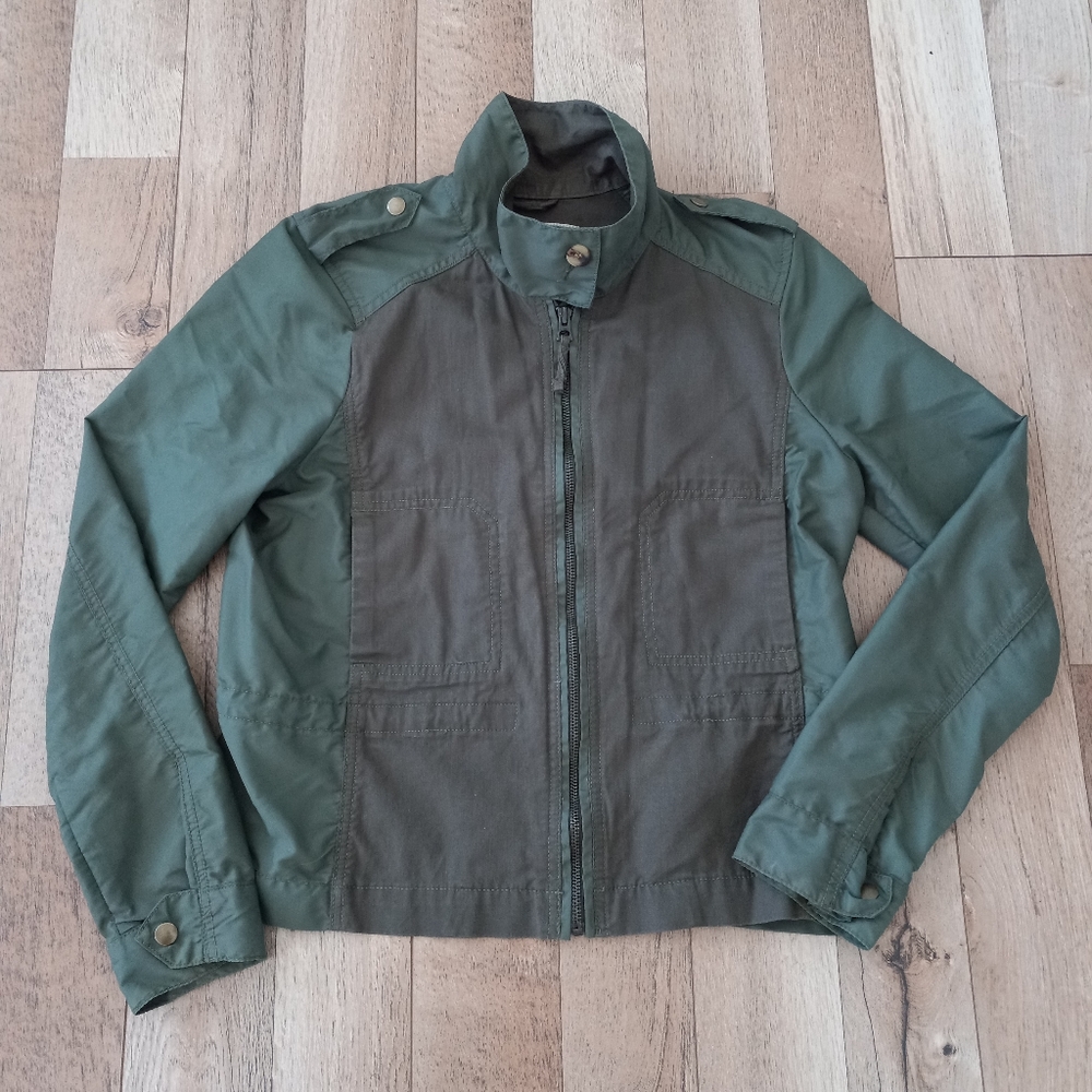 Lucky Brand Women Medium Military Style Shirt Jacket Mock Neck Army Green